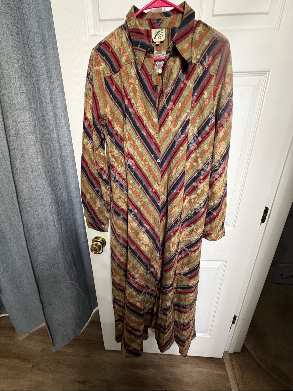 Jaded Gypsy Vintage-Inspired Multicolor Striped Long dress or duster